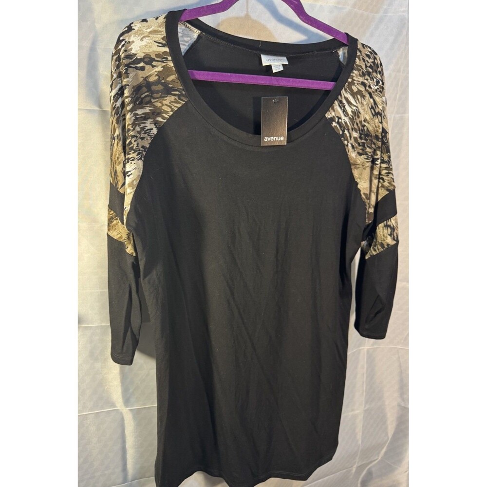 NWT Avenue Black & Animal Print Tshirt Top Size 18/20